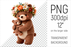 Knitted Mother Bear with Baby Clipart. Perfect for Mothers Day gifts, birthday designs, spring celebrations, and heartfelt handmade creations