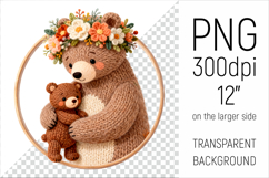 Knitted Mother Bear with Baby Clipart. Perfect for Mothers Day gifts, birthday designs, spring celebrations, and heartfelt handmade creations
