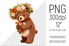 Knitted Mother Bear with Baby Clipart. Perfect for Mothers Day gifts, birthday designs, spring celebrations, and heartfelt handmade creations
