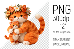 Knitted Mother Cat with Baby Clipart. Perfect for Mothers Day gifts, birthday designs, spring celebrations, and heartfelt handmade creations