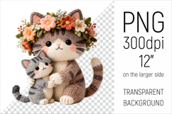 Knitted Mother Cat with Baby Clipart. Perfect for Mothers Day gifts, birthday designs, spring celebrations, and heartfelt handmade creations