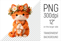 Knitted Mother Cat with Baby Clipart. Perfect for Mothers Day gifts, birthday designs, spring celebrations, and heartfelt handmade creations