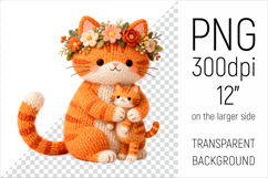 Knitted Mother Cat with Baby Clipart. Perfect for Mothers Day gifts, birthday designs, spring celebrations, and heartfelt handmade creations