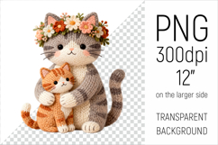 Knitted Mother Cat with Baby Clipart. Perfect for Mothers Day gifts, birthday designs, spring celebrations, and heartfelt handmade creations