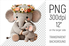 Knitted Mother Elephant with Baby Clipart. Perfect for Mothers Day gifts, birthday designs, spring celebrations, and heartfelt handmade creations