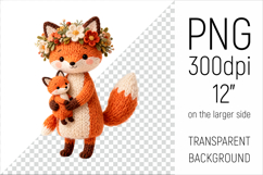 Knitted Mother Fox with Baby Clipart. Perfect for Mothers Day gifts, birthday designs, spring celebrations, and heartfelt handmade creations