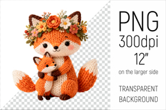 Knitted Mother Fox with Baby Clipart. Perfect for Mothers Day gifts, birthday designs, spring celebrations, and heartfelt handmade creations