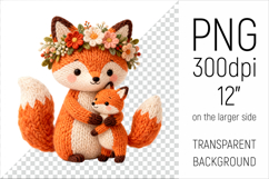 Knitted Mother Fox with Baby Clipart. Perfect for Mothers Day gifts, birthday designs, spring celebrations, and heartfelt handmade creations
