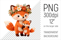 Knitted Mother Fox with Baby Clipart. Perfect for Mothers Day gifts, birthday designs, spring celebrations, and heartfelt handmade creations