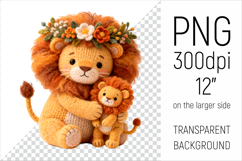 Knitted Mother Lion with Baby Clipart. Perfect for Mothers Day gifts, birthday designs, spring celebrations, and heartfelt handmade creations