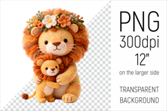 Knitted Mother Lion with Baby Clipart. Perfect for Mothers Day gifts, birthday designs, spring celebrations, and heartfelt handmade creations