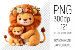 Knitted Mother Lion with Baby Clipart. Perfect for Mothers Day gifts, birthday designs, spring celebrations, and heartfelt handmade creations