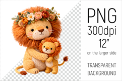 Knitted Mother Lion with Baby Clipart. Perfect for Mothers Day gifts, birthday designs, spring celebrations, and heartfelt handmade creations