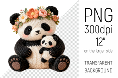 Knitted Mother Panda with Baby Clipart. Perfect for Mothers Day gifts, birthday designs, spring celebrations, and heartfelt handmade creations