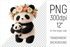 Knitted Mother Panda with Baby Clipart. Perfect for Mothers Day gifts, birthday designs, spring celebrations, and heartfelt handmade creations