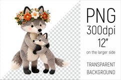 Knitted Mother Wolf  with Baby Clipart. Perfect for Mothers Day gifts, birthday designs, spring celebrations, and heartfelt handmade creations