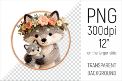 Knitted Mother Wolf  with Baby Clipart. Perfect for Mothers Day gifts, birthday designs, spring celebrations, and heartfelt handmade creations