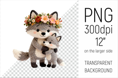 Knitted Mother Wolf  with Baby Clipart. Perfect for Mothers Day gifts, birthday designs, spring celebrations, and heartfelt handmade creations