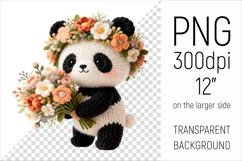 Knitted Panda with Flowers Clipart. Perfect for Mothers Day gifts, birthday designs, spring celebrations, and heartfelt handmade creations.
