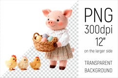 Knitted Pig with Easter Basket. Farm Animal Clipart. Ideal for sublimation projects, nursery decor, classroom materials, and digital products.