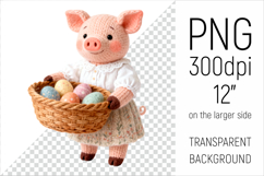 Knitted Pig with Easter Basket. Farm Animal Clipart. Ideal for sublimation projects, nursery decor, classroom materials, and digital products.