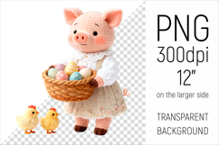 Knitted Pig with Easter Basket. Farm Animal Clipart. Ideal for sublimation projects, nursery decor, classroom materials, and digital products.