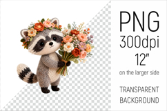 Knitted Raccoon with Flowers Clipart. Perfect for Mothers Day gifts, birthday designs, spring celebrations, and heartfelt handmade creations.