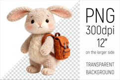 Knitted School Bunny with Backpack Clipart. Perfect for school projects, graduation gifts, teacher appreciation designs, and educational materials.