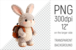 Knitted School Bunny with Backpack Clipart. Perfect for school projects, graduation gifts, teacher appreciation designs, and educational materials.