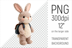 Knitted School Bunny with Backpack Clipart. Perfect for school projects, graduation gifts, teacher appreciation designs, and educational materials.
