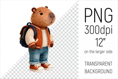 Knitted School Capybara with Backpack Clipart. Perfect for school projects, graduation gifts, teacher appreciation designs, and educational materials.
