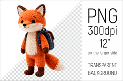 Knitted School Fox with Backpack Clipart. Perfect for school projects, graduation gifts, teacher appreciation designs, and educational materials.