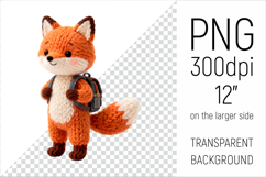 Knitted School Fox with Backpack Clipart