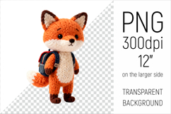 Knitted School Fox with Backpack Clipart. Perfect for school projects, graduation gifts, teacher appreciation designs, and educational materials.