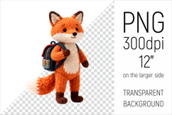 Knitted School Fox with Backpack Clipart. Perfect for school projects, graduation gifts, teacher appreciation designs, and educational materials.