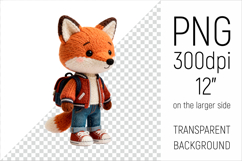 Knitted School Fox with Backpack Clipart. Perfect for school projects, graduation gifts, teacher appreciation designs, and educational materials.