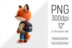 Knitted School Fox with Backpack Clipart. Perfect for school projects, graduation gifts, teacher appreciation designs, and educational materials.