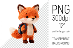 Knitted School Fox with Backpack Clipart. Perfect for school projects, graduation gifts, teacher appreciation designs, and educational materials.