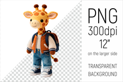Knitted School Giraffe with Backpack Clipart. Perfect for school projects, graduation gifts, teacher appreciation designs, and educational materials.