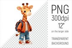 Knitted School Giraffe with Backpack Clipart. Perfect for school projects, graduation gifts, teacher appreciation designs, and educational materials.