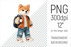Knitted School Japanese Akita with Backpack Clipart. Perfect for school projects, graduation gifts, teacher appreciation designs, and educational materials.