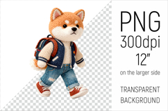 Knitted School Japanese Akita with Backpack Clipart. Perfect for school projects, graduation gifts, teacher appreciation designs, and educational materials.