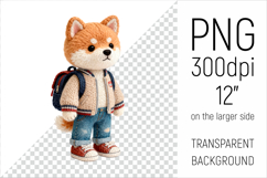 Knitted School Japanese Akita with Backpack Clipart. Perfect for school projects, graduation gifts, teacher appreciation designs, and educational materials.