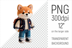 Knitted School Japanese Akita with Backpack Clipart. Perfect for school projects, graduation gifts, teacher appreciation designs, and educational materials.