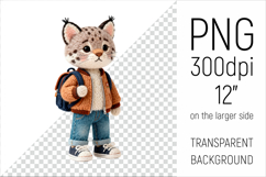 Knitted School Lynx with Backpack Clipart. Perfect for school projects, graduation gifts, teacher appreciation designs, and educational materials.