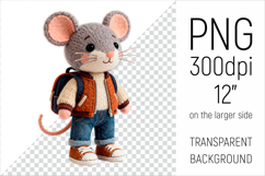Knitted School Mouse with Backpack Clipart. Perfect for school projects, graduation gifts, teacher appreciation designs, and educational materials.