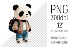 Knitted School Panda Bear with Backpack Clipart. Perfect for school projects, graduation gifts, teacher appreciation designs, and educational materials.