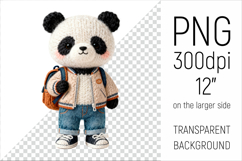 Knitted School Panda Bear with Backpack Clipart. Perfect for school projects, graduation gifts, teacher appreciation designs, and educational materials.