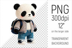 Knitted School Panda Bear with Backpack Clipart. Perfect for school projects, graduation gifts, teacher appreciation designs, and educational materials.