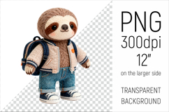 Knitted School Sloth with Backpack Clipart. Perfect for school projects, graduation gifts, teacher appreciation designs, and educational materials.